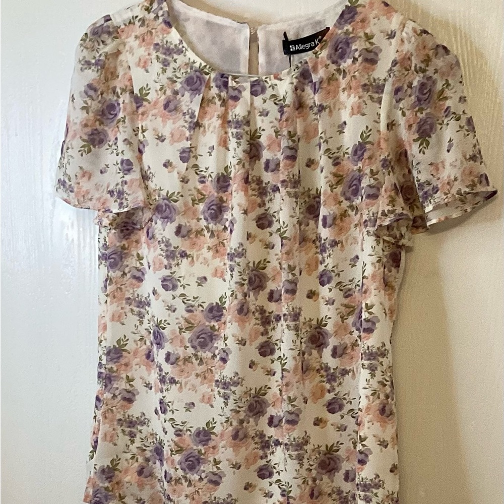 New Allegra K Floral Chiffon Blouse Sz S